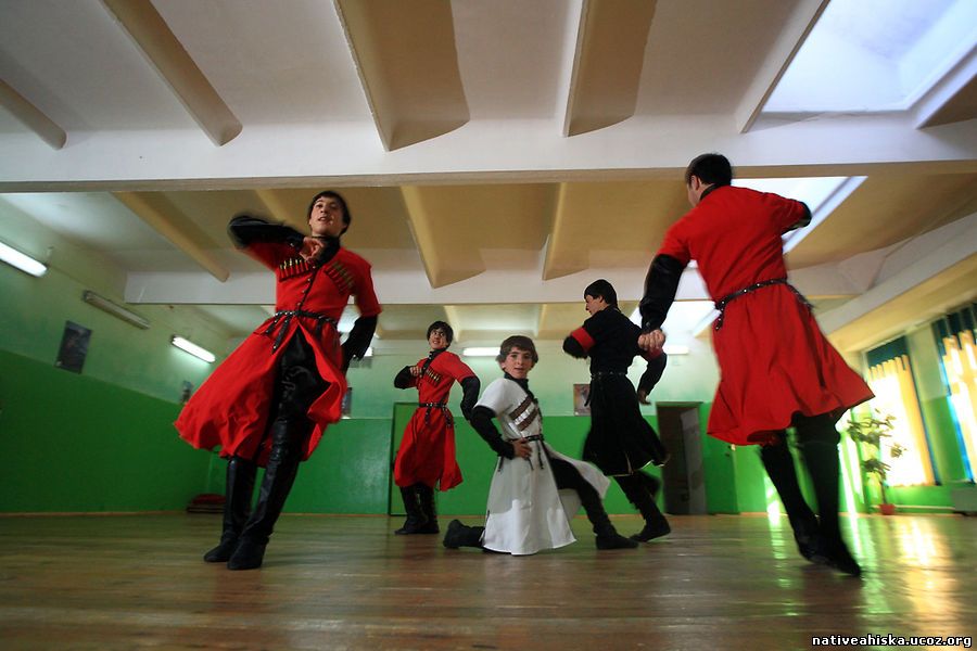 Meskhetian folk dance group Ahiska - the Turkish name for the Meskheti region - rehearse in a Bishkek school.